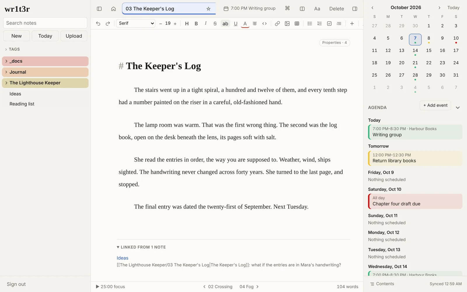The editor with a scene open and the formatting toolbar above it